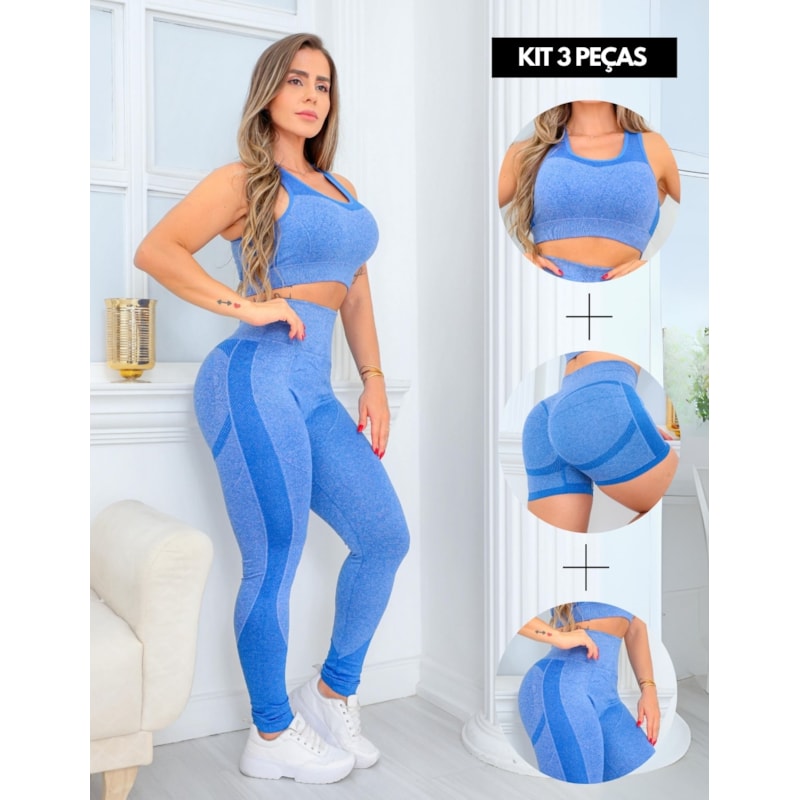 Trio Feminino Empina Bumbum com Cropped Short e Calça Cintura Alta