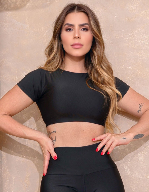 Cropped Fitness Feminino com Manguinhas