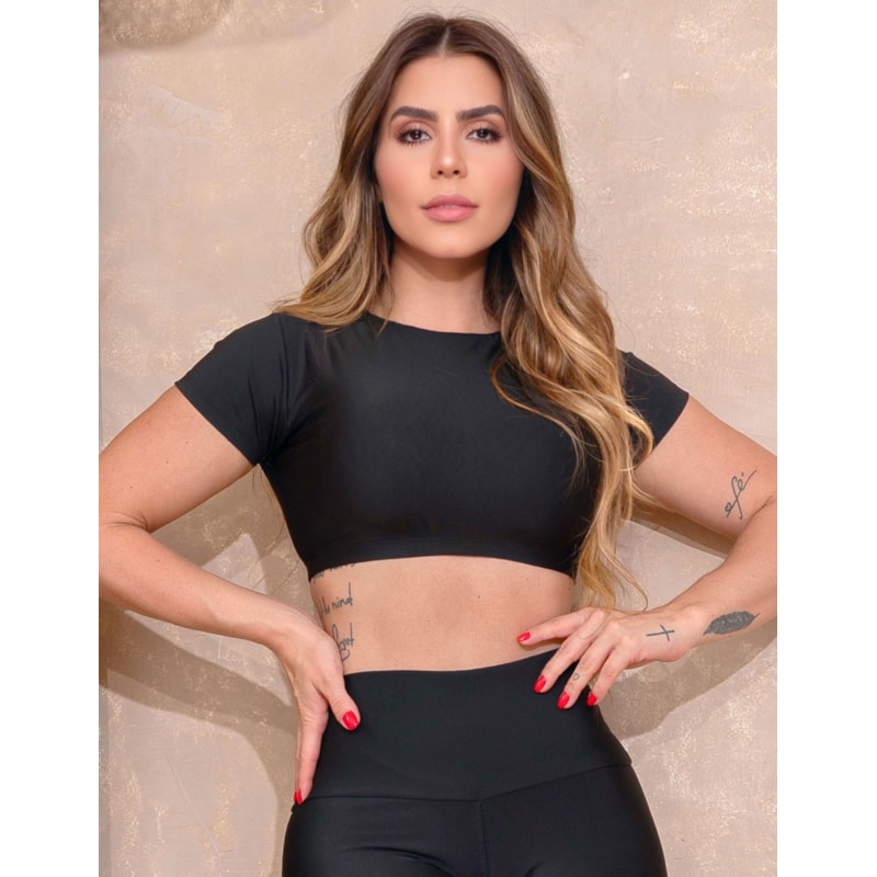 Cropped Fitness Feminino com Manguinhas