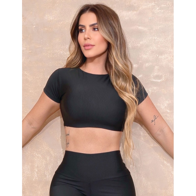 Cropped Fitness Feminino com Manguinhas