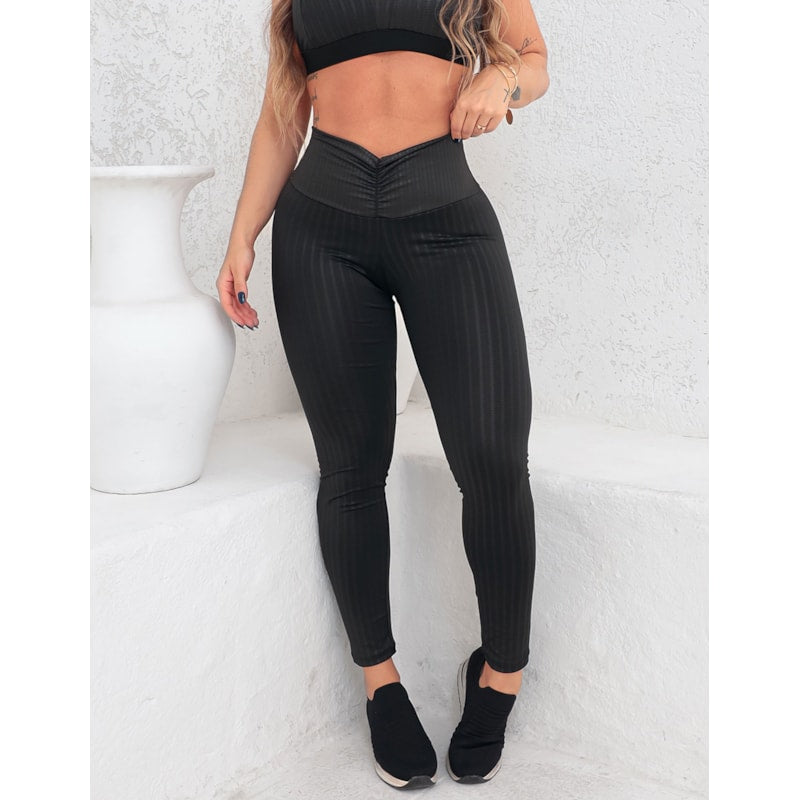Calça Legging Feminina Empina Bumbum Fitness em Cirrê Texturizado