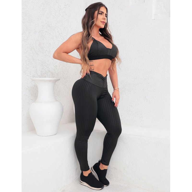 Calça Legging Feminina Empina Bumbum Fitness em Cirrê Texturizado