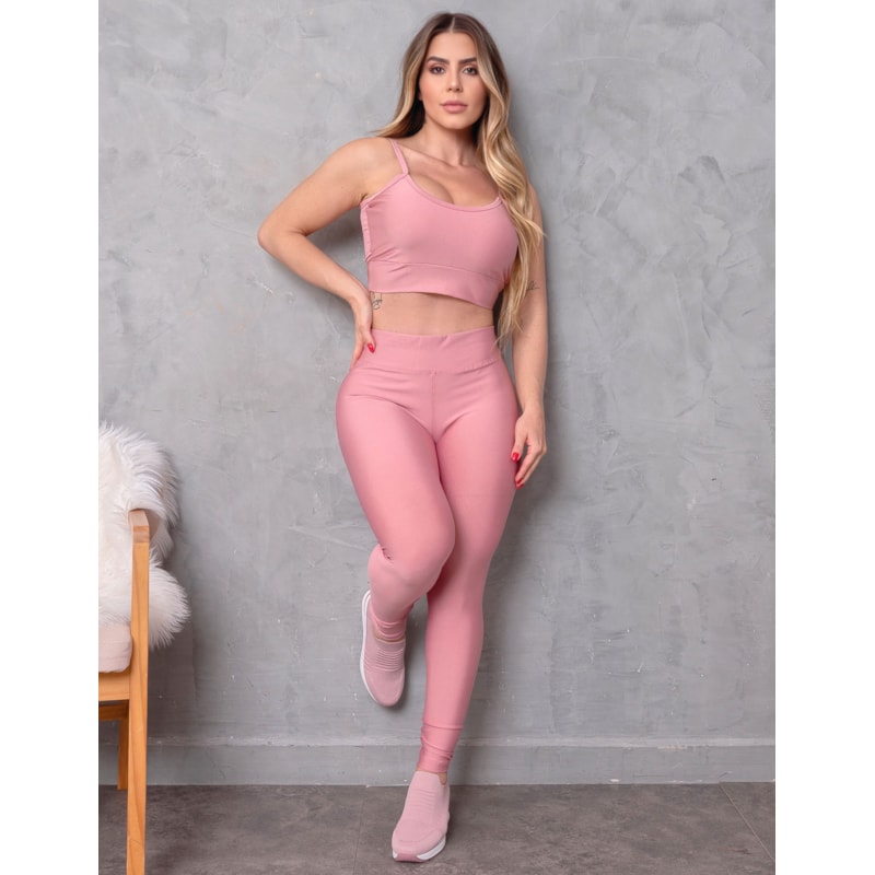 Conjunto Fitness Zero Transparência Calça Cintura Alta e Cropped com Bojo Feminino