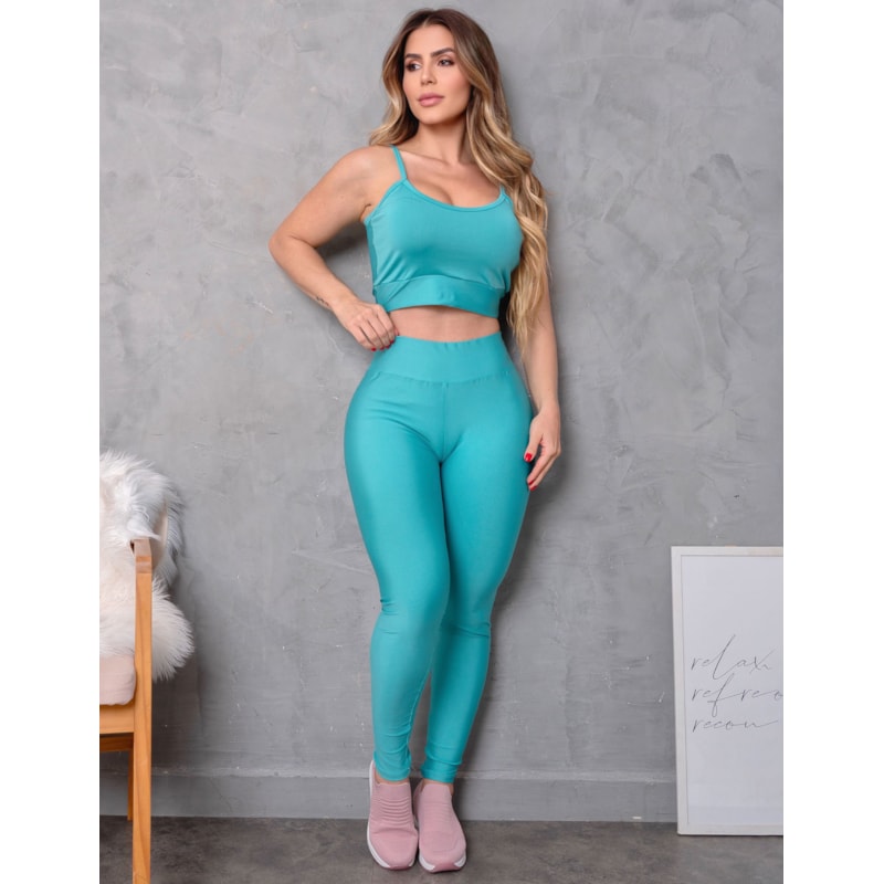 Conjunto de Treino Feminino com Top com Bojo e Calça Legging Zero Transparência