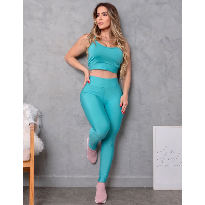 Conjunto de Treino Feminino com Top com Bojo e Calça Legging Zero Transparência