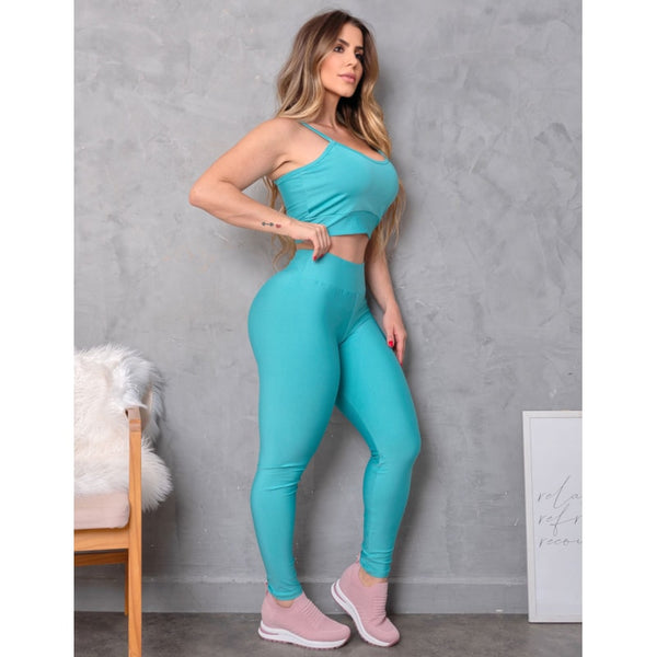 Conjunto de Treino Feminino com Top com Bojo e Calça Legging Zero Transparência