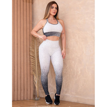 Conjunto Academia Fitness Feminino Degrade Calça Legging e Top com Bojo Removível