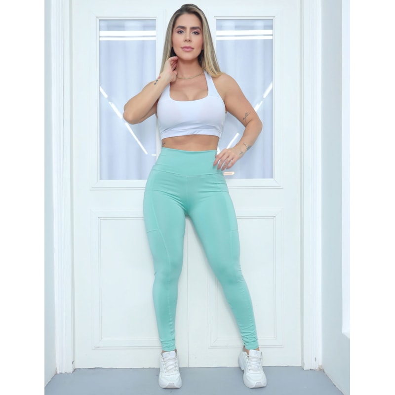 Look Fitmoda Esportivo Calça Cintura Alta com Bolsos Laterais e Top com Bojo