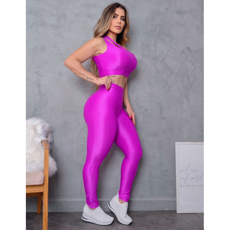 Conjunto Feminino Fitness em Poliamida Canelada Acetinada Premium