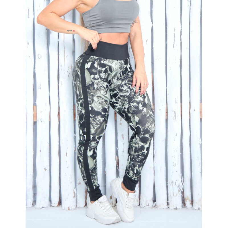 Calça Legging Punho Feminina em Poliamida Estampa Caveira