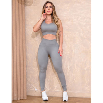 Look Fitness Feminino em Poliamida Canelada Sem Costura Cintura Alta