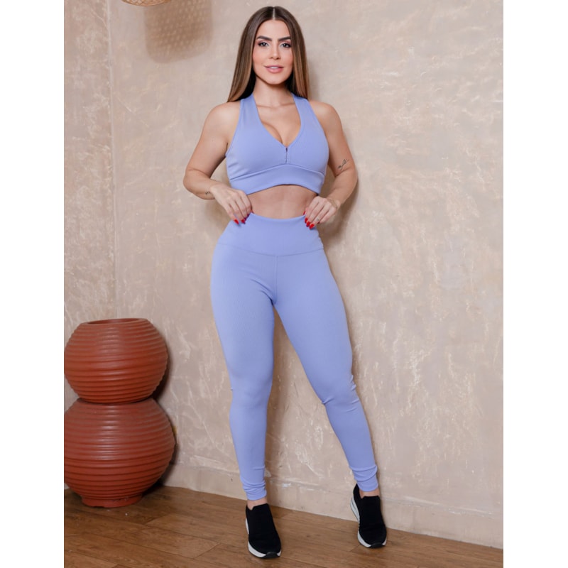 Look Completo Fitness Feminino com Casaco, Cropped e Legging Cintura Alta Texturizada