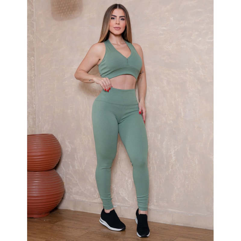 Trio Feminino Fitness Texturizado Casaco, Cropped com Bojo e Calça Cintura Alta