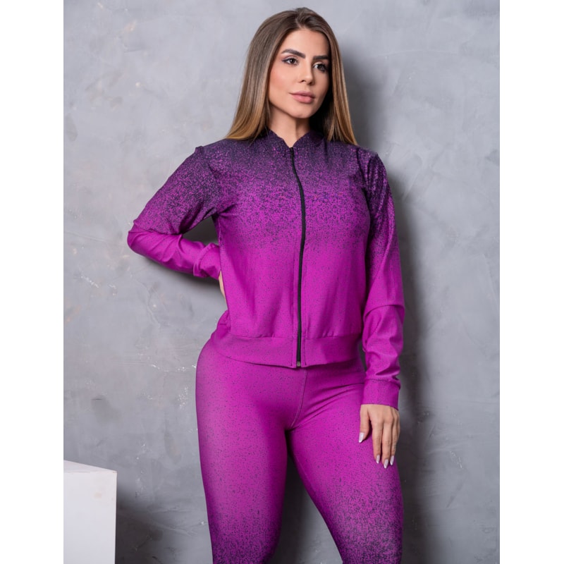 Trio Fitness Feminino Bomber Degradê Casaco Top com Bojo e Legging Cintura Alta