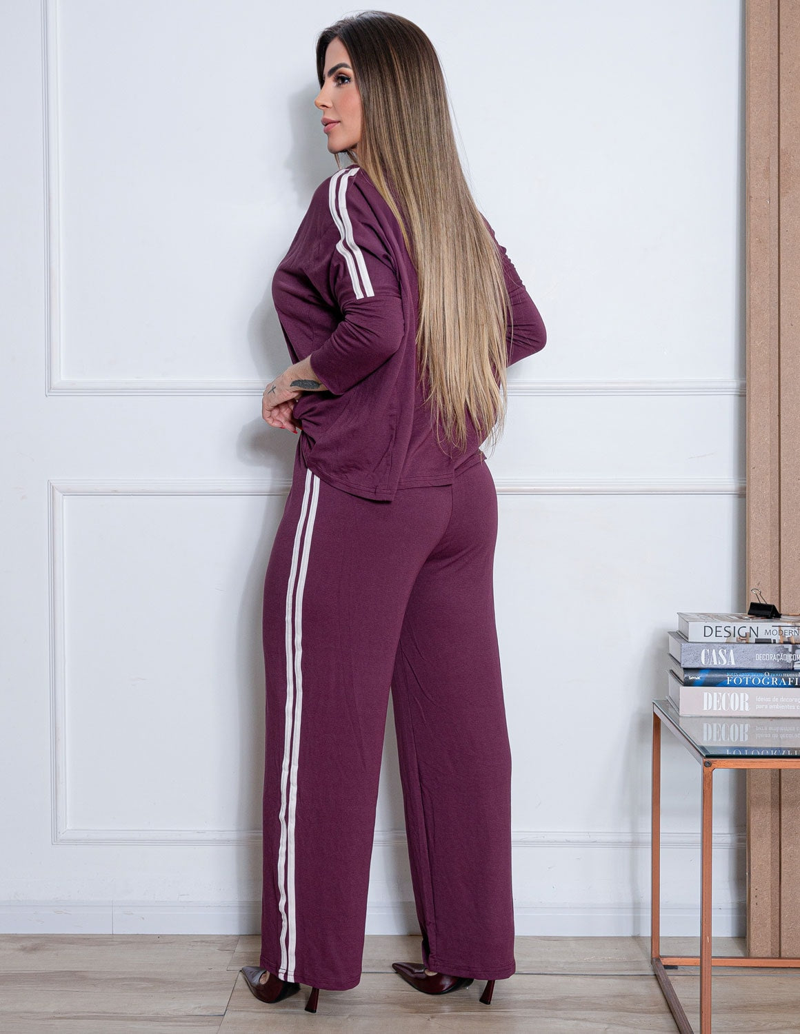 Conjunto Casual  Luxo Feminino Pantalona e Blusa em Moletinho de Viscose