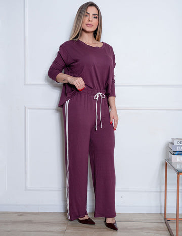 Conjunto Casual  Luxo Feminino Pantalona e Blusa em Moletinho de Viscose