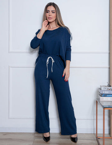Conjunto Elegante em Viscose Premium com Calça Pantalona e Blusa de Manga Ajustada – Casual Chic