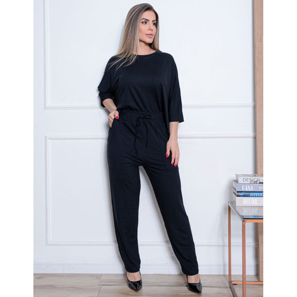 Conjunto Casual Chic Feminino Moletinho de Viscose Premium com Bolsos Laterais