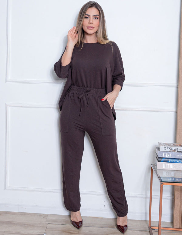 Conjunto Feminino Confortável em Moletinho de Viscose com Bolsos Laterais