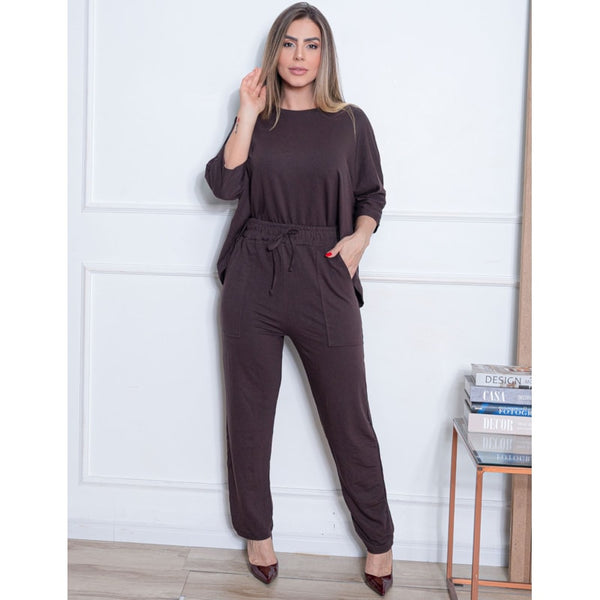 Conjunto Feminino Confortável em Moletinho de Viscose com Bolsos Laterais