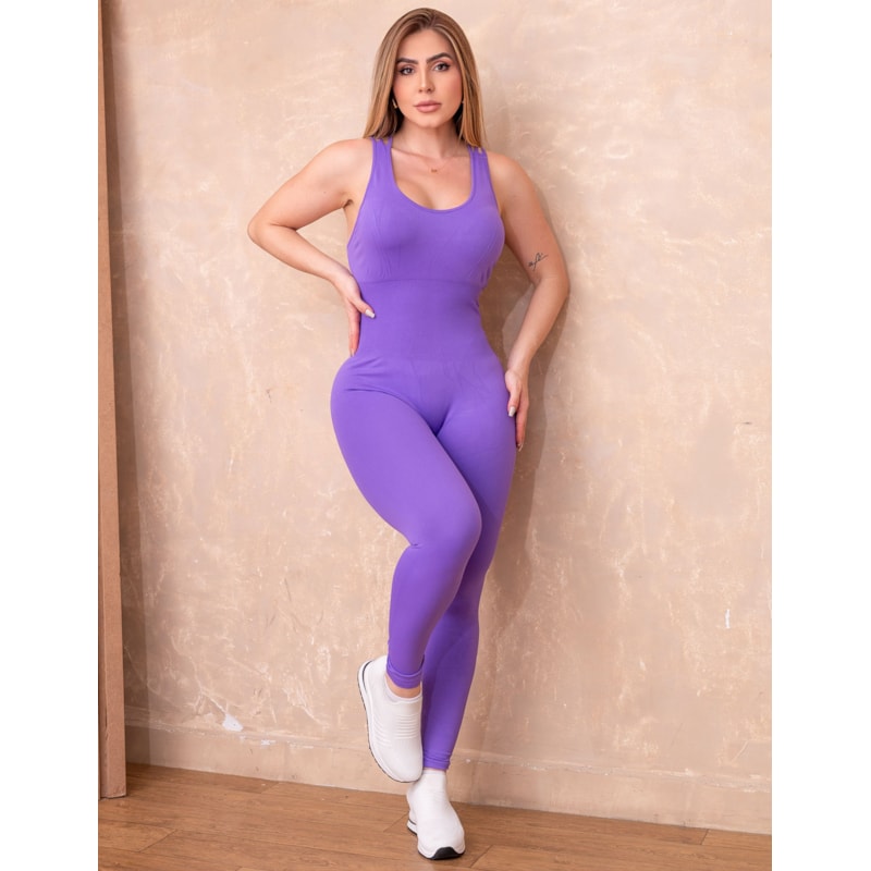 Macacão Fitness Feminino com Alças Cruzadas em Poliamida Seamless