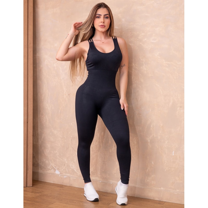 Macacão Fitness Feminino em Poliamida Strappy sem Costura