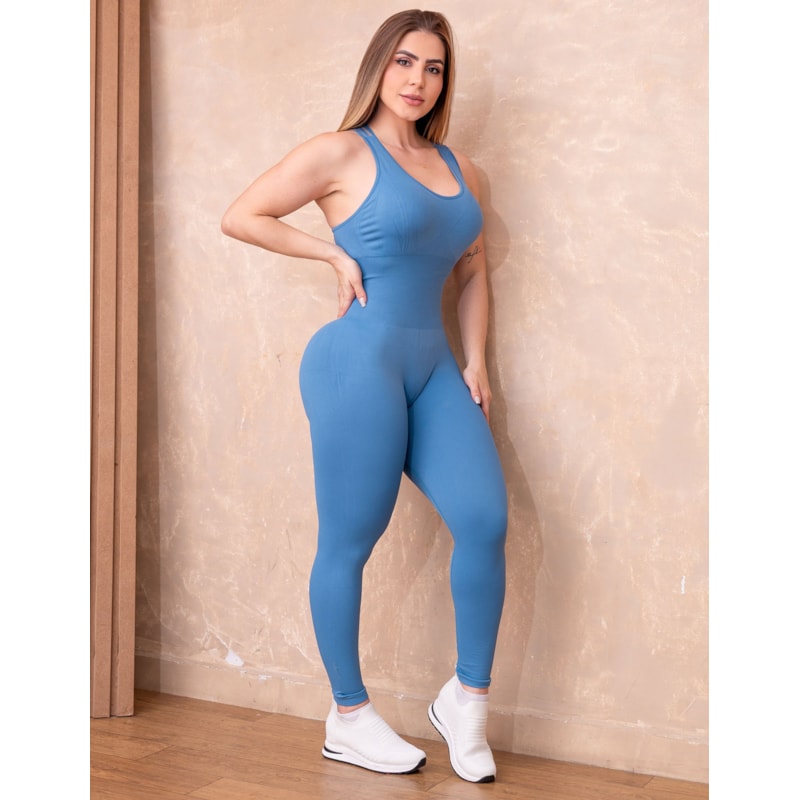 Macacão Fitness Feminino Sem Costura com Alças Cruzadas Strappy em Poliamida