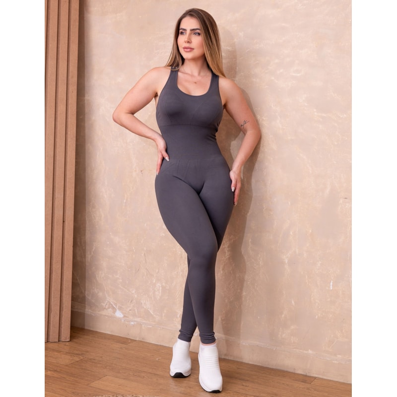Macacão Fitness Poliamida Sem Costura com Detalhe Strappy nas Costas