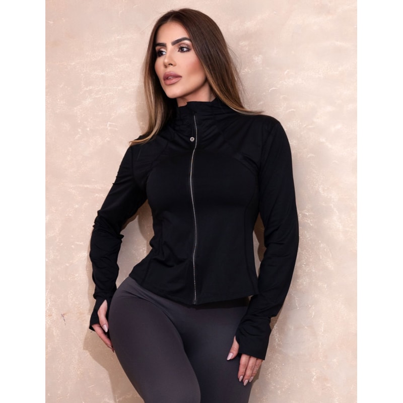 Casaco Feminino Esportivo Academia com Zíper Dry Fit de Poliamida