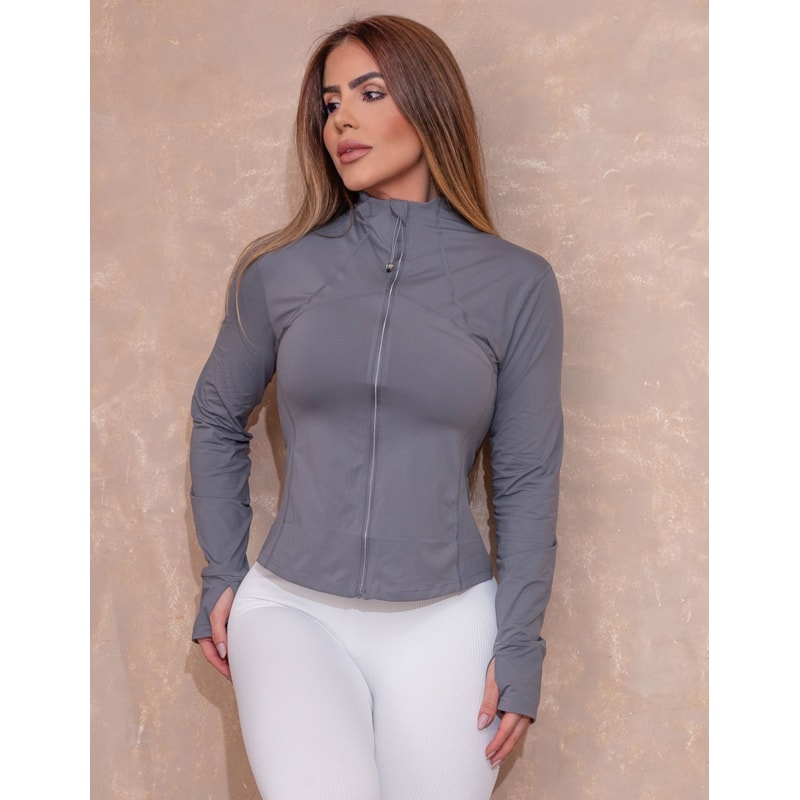 Jaqueta Feminina Dry Fit Sport Poliamida Seca Rápido Slim Fitness Academia com Zíper