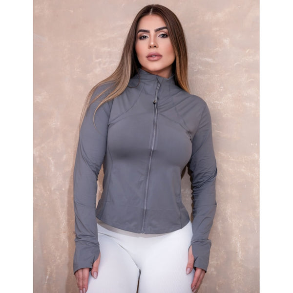 Jaqueta Feminina Dry Fit Sport Poliamida Seca Rápido Slim Fitness Academia com Zíper