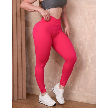 Calça Feminina Empina Bumbum com Cós Transpassado em Poliamida sem Costura