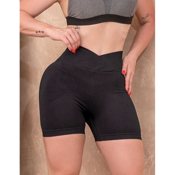 Short Fitness Zero Transparência de Poliamida com Cós Transpassado e Tecnologia Empina Bumbum