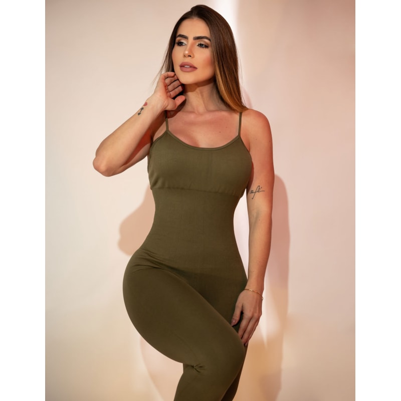 Macacão Fitness em Poliamida sem Costura com Recorte Modelador e Costas Trançadas