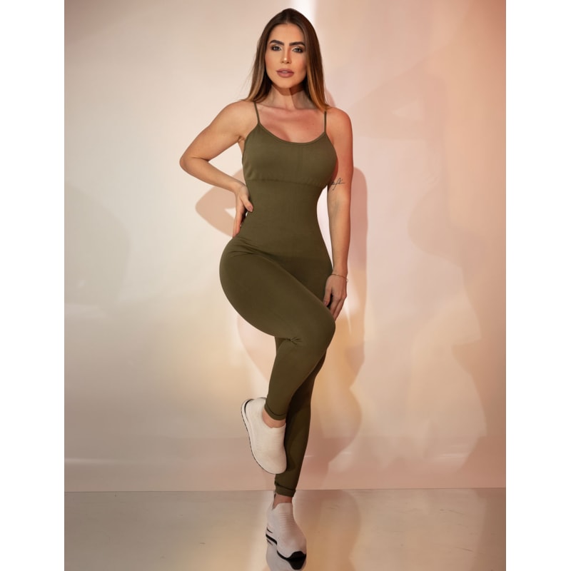 Macacão Fitness em Poliamida sem Costura com Recorte Modelador e Costas Trançadas
