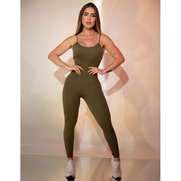 Macacão Fitness em Poliamida sem Costura com Recorte Modelador e Costas Trançadas