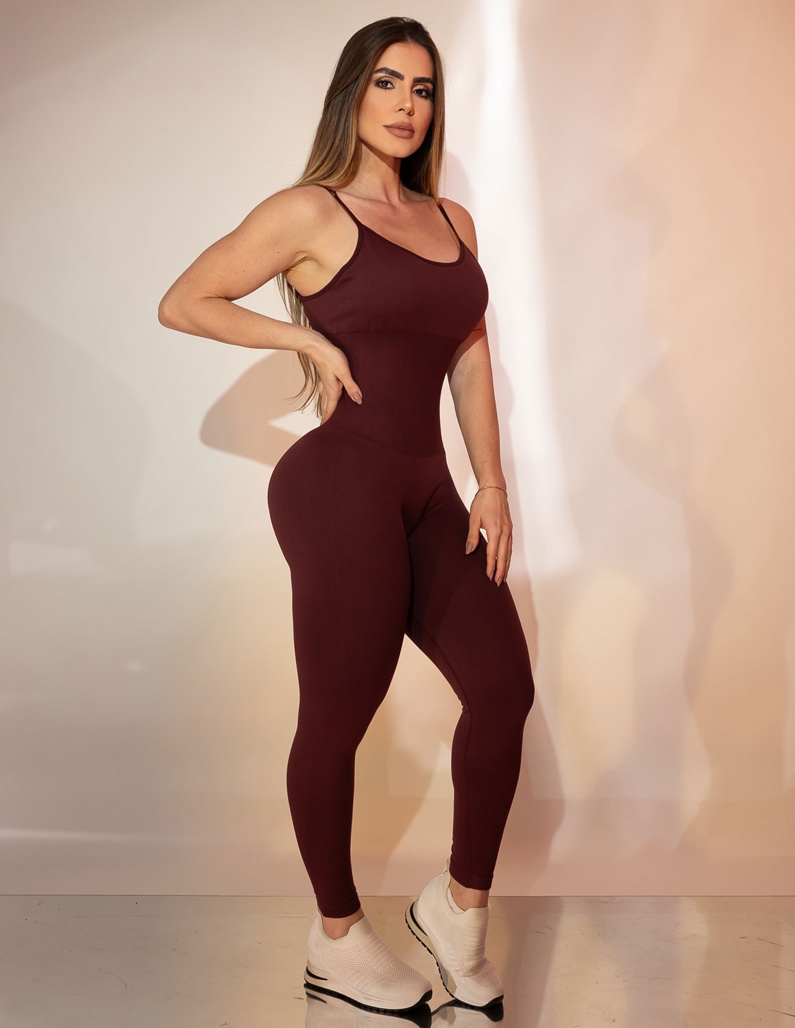 Macacão Fitness Esportivo Feminino Poliamida Costas Trançadas srm Costura com Bojo Removível