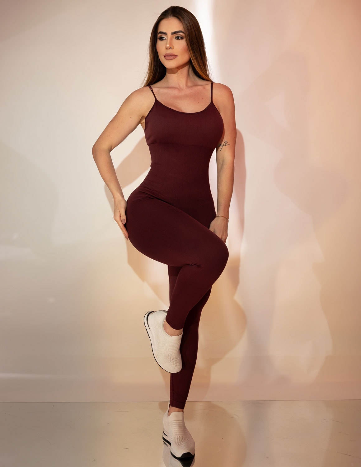 Macacão Fitness Esportivo Feminino Poliamida Costas Trançadas srm Costura com Bojo Removível