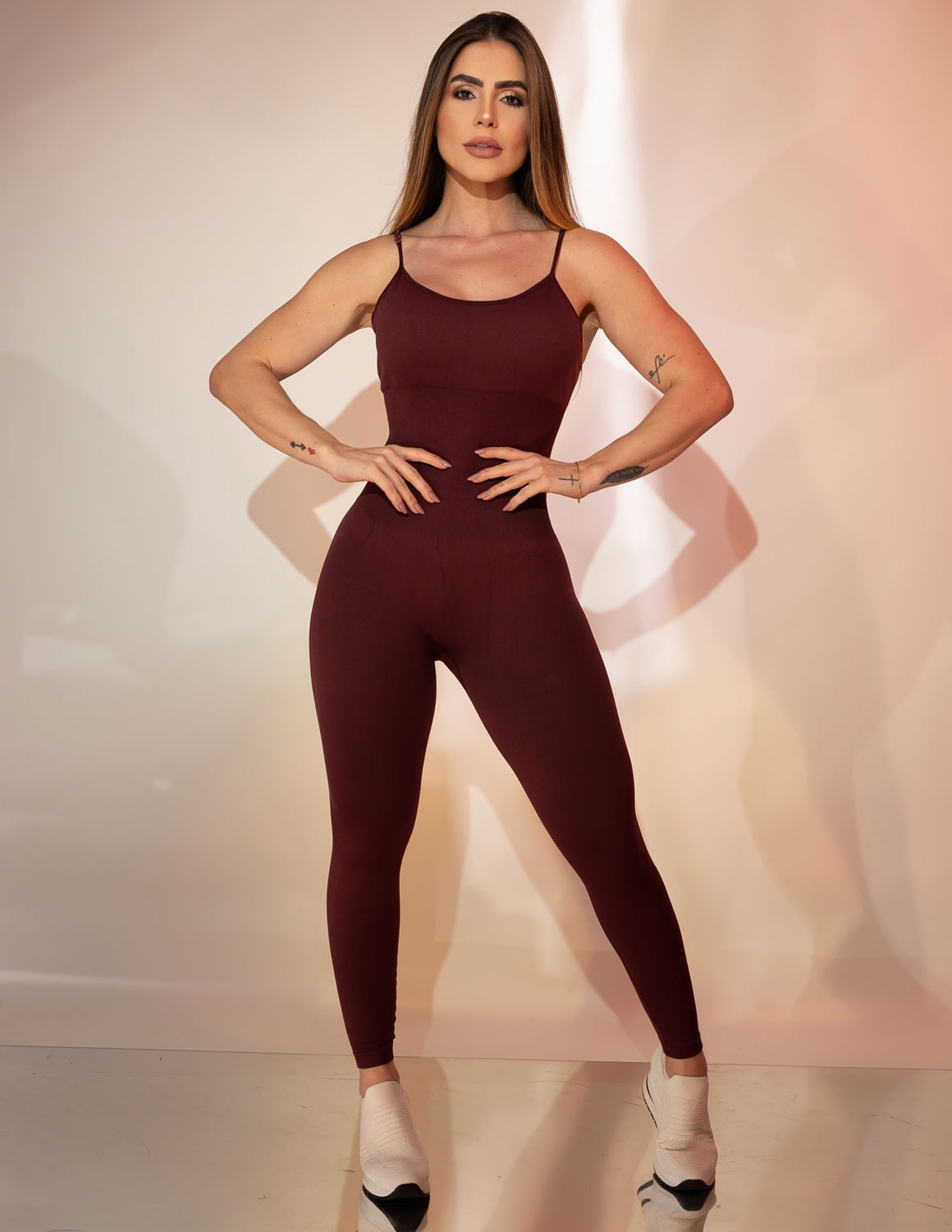Macacão Fitness Esportivo Feminino Poliamida Costas Trançadas srm Costura com Bojo Removível