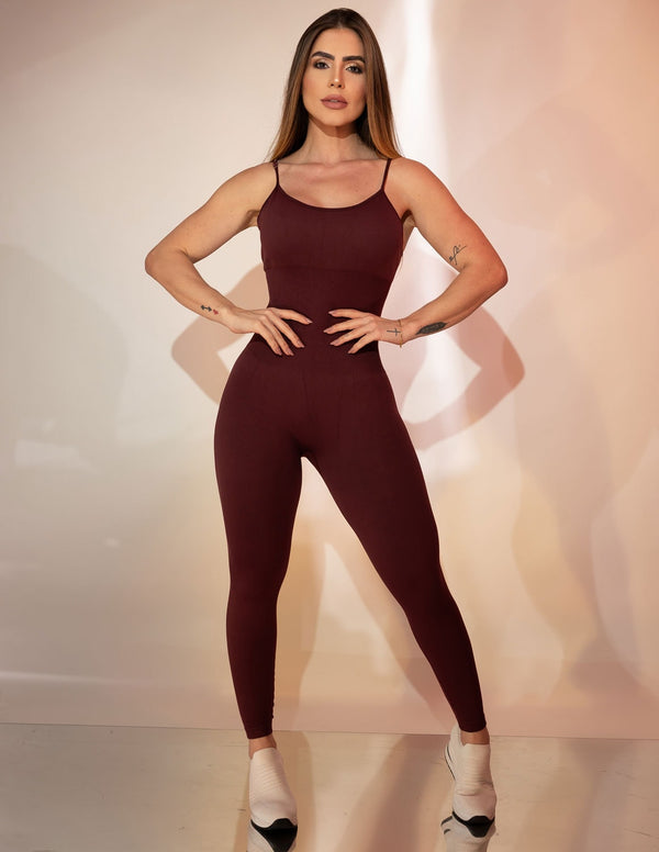 Macacão Fitness Esportivo Feminino Poliamida Costas Trançadas srm Costura com Bojo Removível