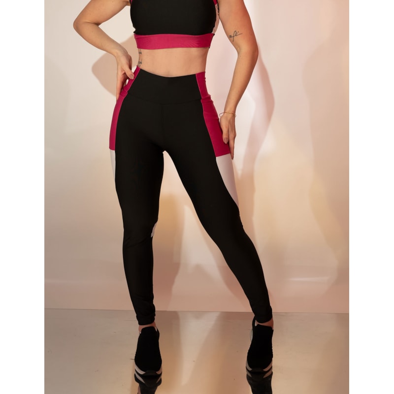 Calça Feminina Fitness Recortes Estratégicos com Bolsos