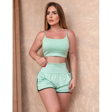 Conjunto Feminino Fitness com Short e Top com Alcas Reguláveis e Bojo Removível