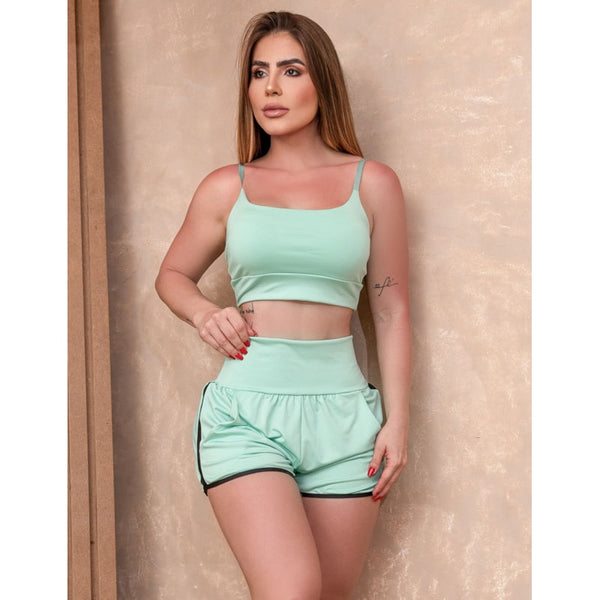 Conjunto Feminino Fitness com Short e Top com Alcas Reguláveis e Bojo Removível