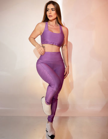 Conjunto Canelado Fitmoda Calça com Bolsos Laterais e Top sem Bojo para Academia