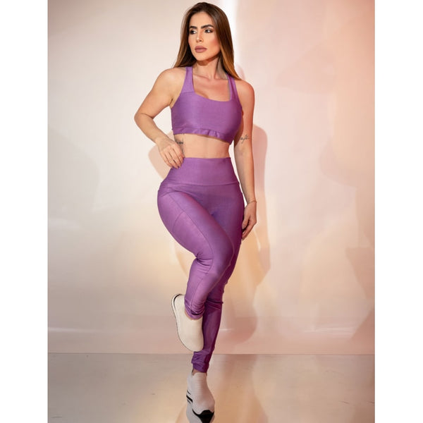 Conjunto Canelado Fitmoda Calça com Bolsos Laterais e Top sem Bojo para Academia