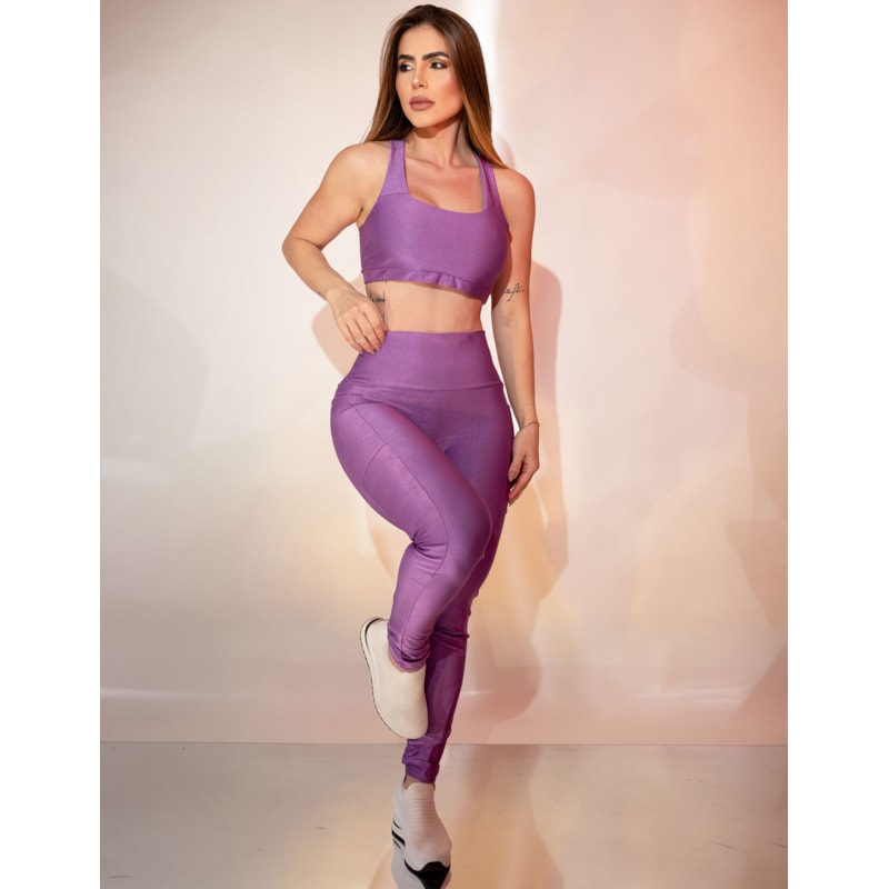 Conjunto Canelado Fitmoda Calça com Bolsos Laterais e Top sem Bojo para Academia