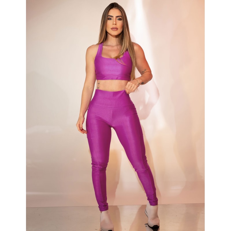 Conjunto Canelado Fitmoda Feminino Top com Calça sem Costura Frontal Esportivo