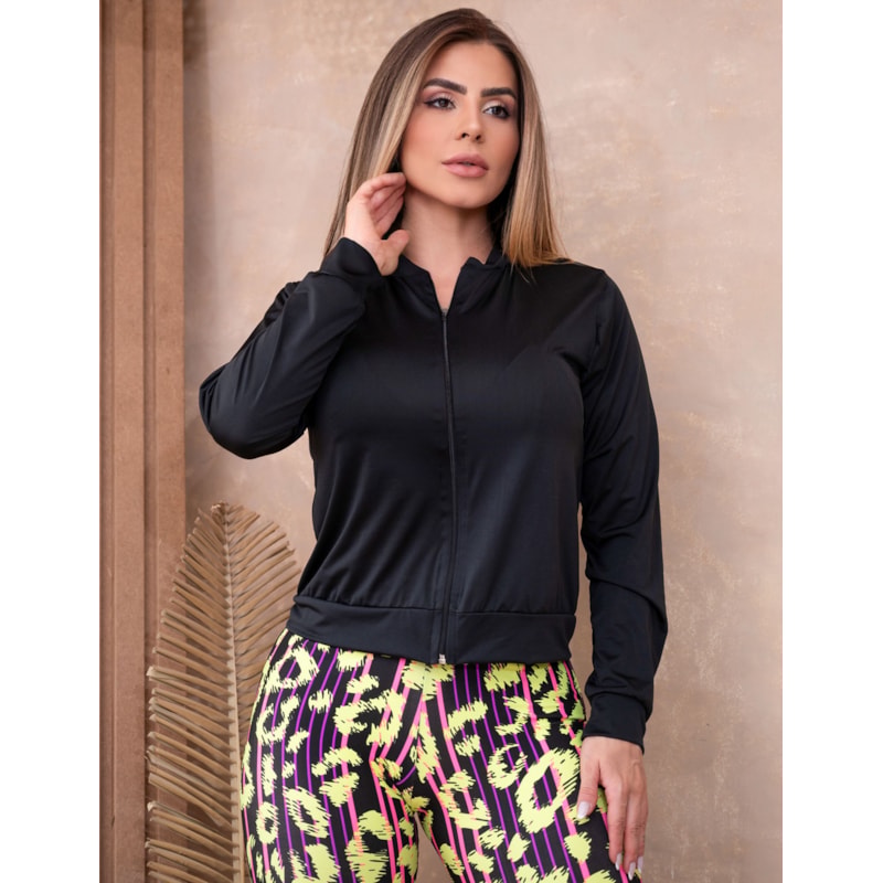 Jaqueta Esportiva Feminina Leve Bomber com Zíper Manga Longa