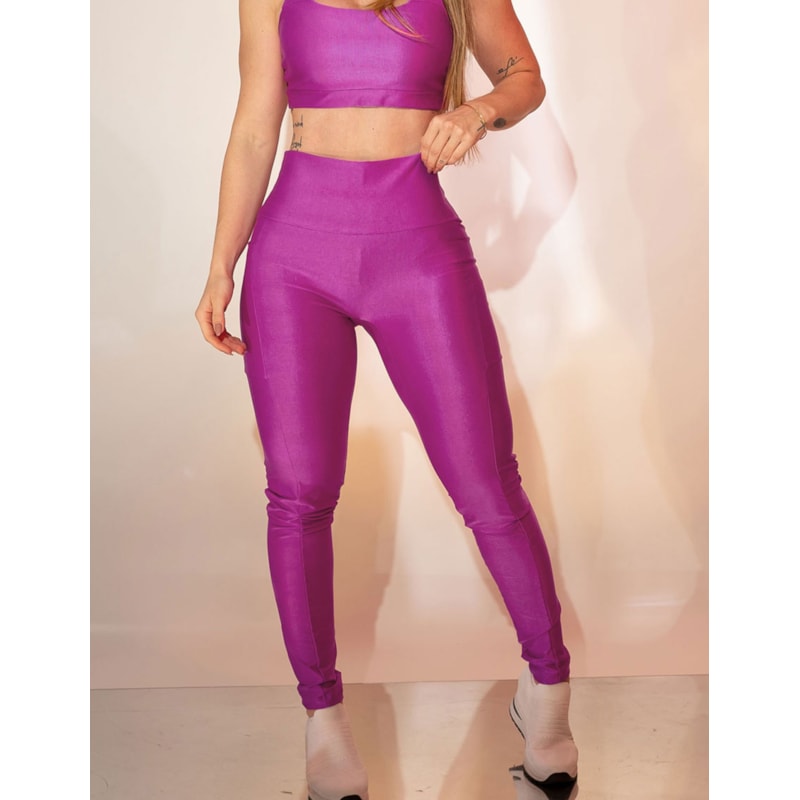 Calça Feminina Fitness Canelada Sem Costura Frontal com Bolsos Laterais e Cintura Alta