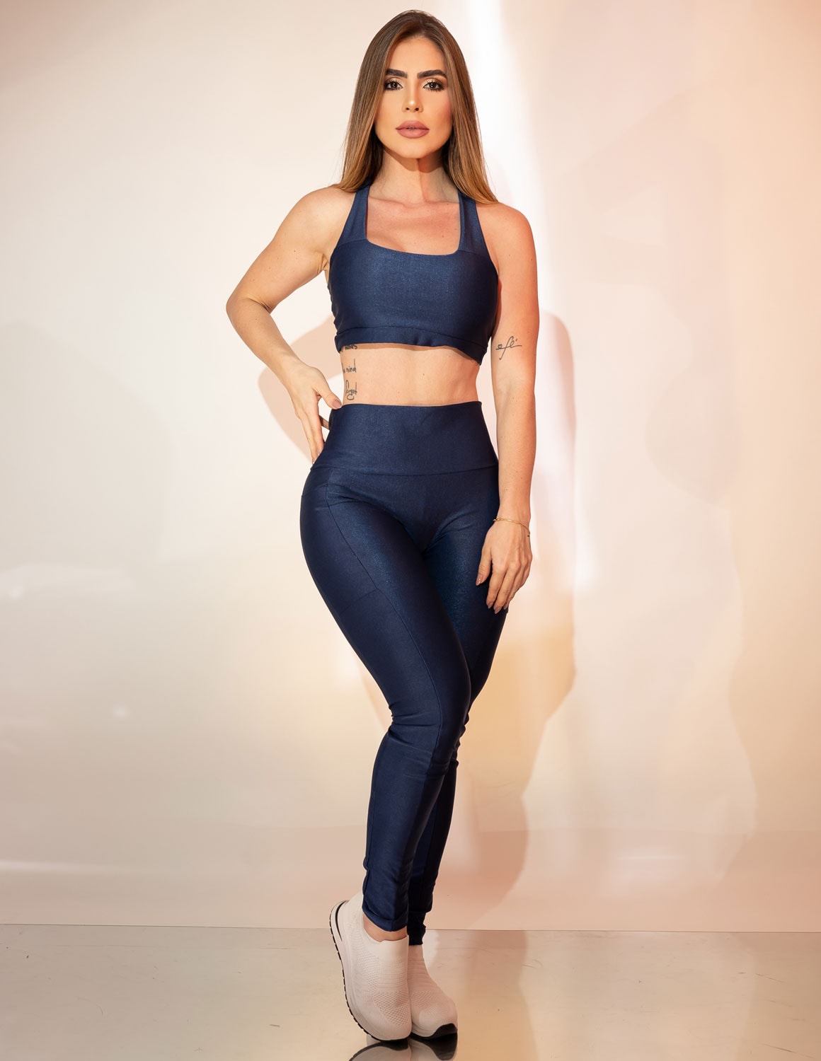 Legging Feminina Canelada CIntura Alta Sem Costura Frontal com Bolsos Laterais